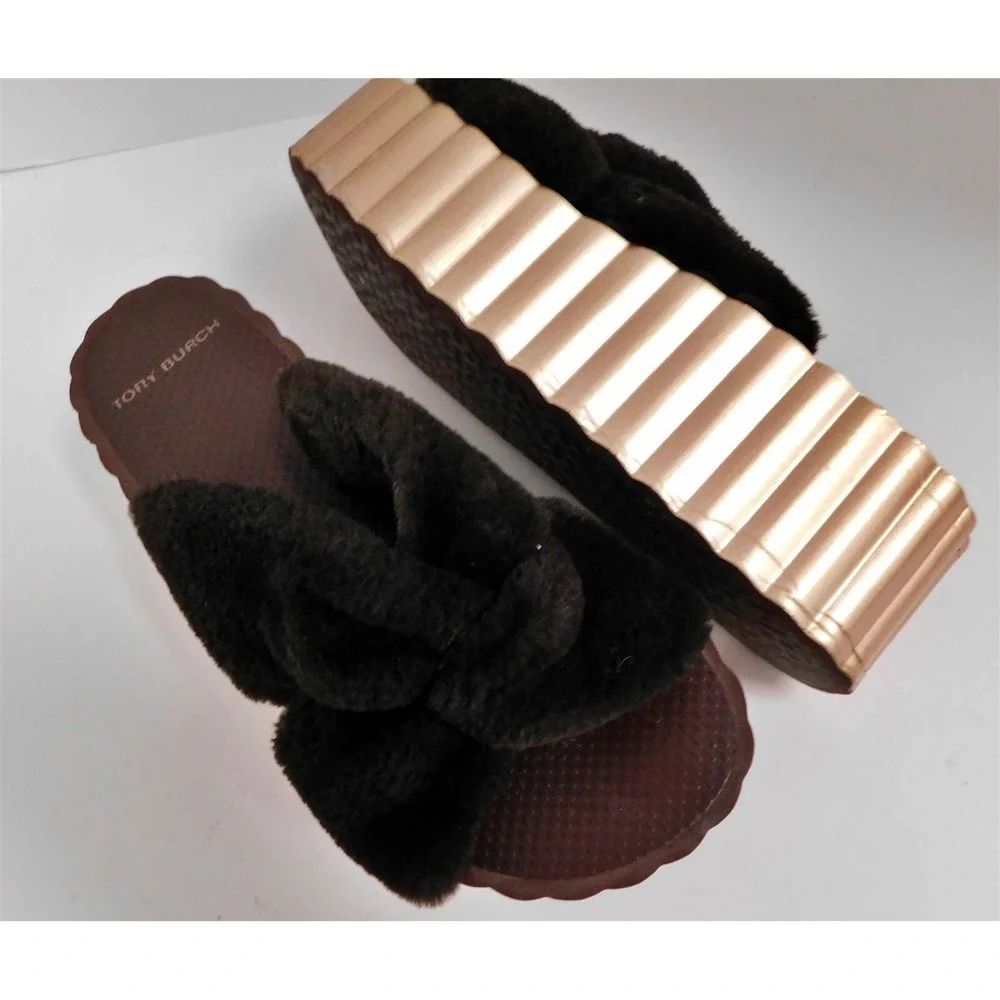 Tory Burch Brown Faux Fur Strappy Platform‎ Slides 9 M